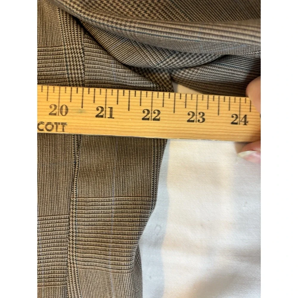 LANDS END Brown Windowpane Wool 2Pc SUIT‎ 44L Pleated Front Pants 36x30